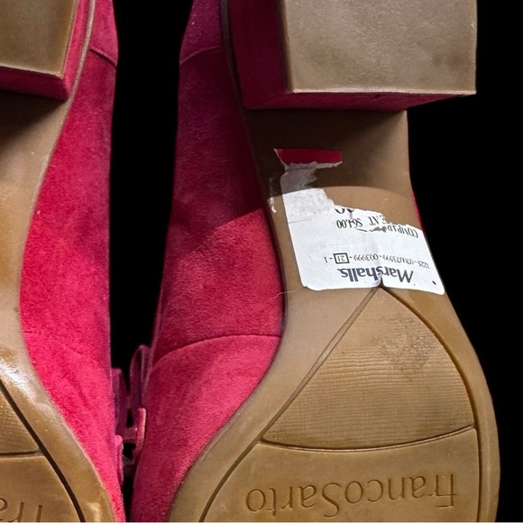 Franco Sarto Suede Loafers Red Fringed studded Toe Block Heel Chunky Sz 9 NWT - Picture 9 of 12